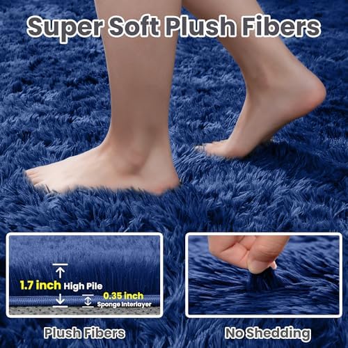 5x7 Fluffy Shag Area Rugs for Living Room Bedroom: Soft Plush Carpet Blue - Image 5