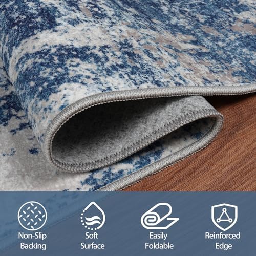 5x8 Area Rugs for Living Room Washable Bedroom Dining Room Blue Grey White - Image 4