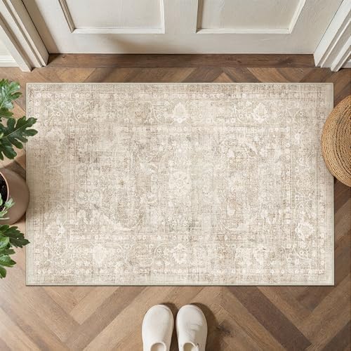 2x3 Beige Neutral Entryway Area Rug by WondRg