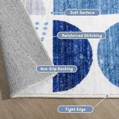 MUJOO 3x5 Rug Washable,Blue Boho Area Rugs Small Non Slip Modern Abstract - Image 6