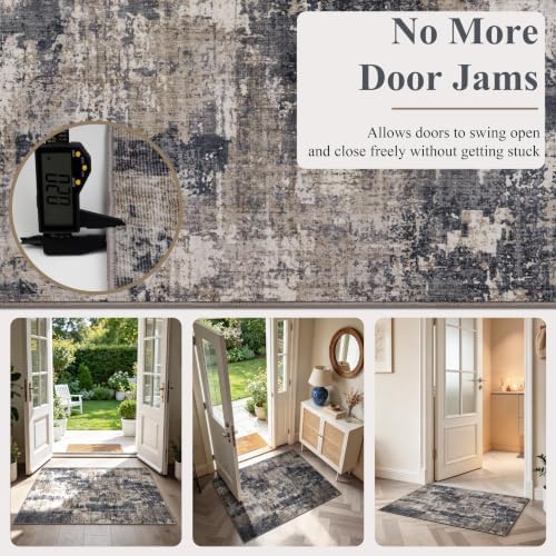 Sasttie 2x3 Entryway Area Rug, Modern Abstract Small Carpet, Black & Beige - Image 3