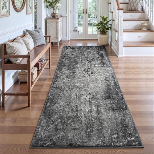2x7 Black Rug Runners for Hallways Kitchen Runner Rug Non Slip Washable Black Long Runner Rugs with Rubber Backing Soft Abstract Carpet Runner for Bedroom, Kitchen, Bathroom, Entryway by OmpaaHomeDecor