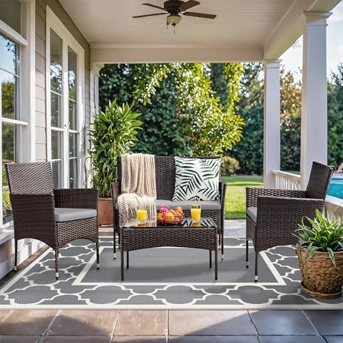 GENIMO Outdoor Rug, Waterproof Plastic Rugs for Patio, 5'x8' Grey White - Image 2