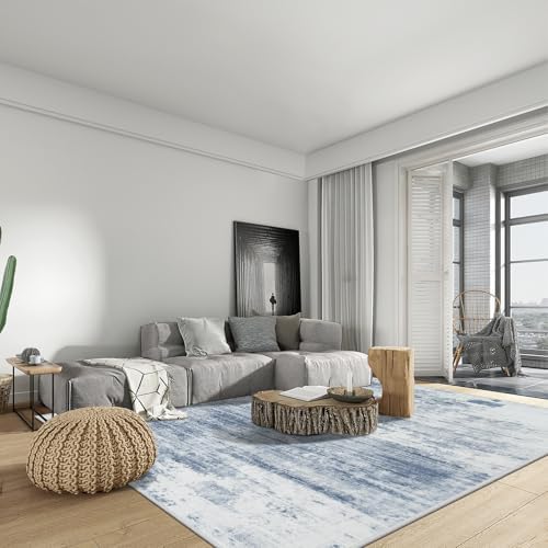 5x7 Area Rugs for Living Room: Washable Abstract Blue White Bedroom Carpet - Image 3