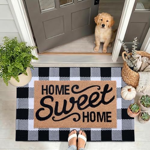 Black and White Buffalo Plaid Rug 28"x43", Halloween Door Mat, Washable Layering Rug for Front Door Entryway Porch Indoor Outdoor - Image 2