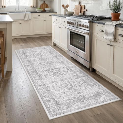 3x7 Washable Kitchen Runner Rug Non-Slip Vintage Gray Throw Carpet - Image 4