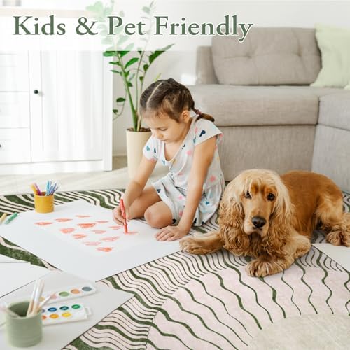 Hedlive Boho 8x10 Area Rugs, Soft Washable Rugs 8x10 Green Rugs for Living Room, Ultra-Thin Non-Slip Bedroom Rug Classroom Rug Large Carpet for Nursery Dining Room (8x10ft,Green/Multi) - Image 2