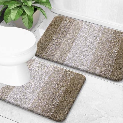 OLANLY Micorfiber Bathroom Rug Set 2 Piece, Soft Absorbent Bath Mats, Coffe by OLANLY