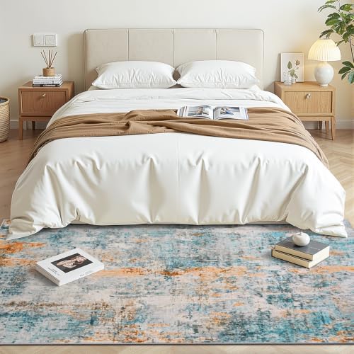 Entryway Rug 3x6 Blue Bedroom Area Rug Washable Non Slip Abstract Boho Rugs for Indoor Entry, Kitchen, Classroom, Bathroom, Kids Girls Room, Office, College Dorm Small Carpet - Image 3