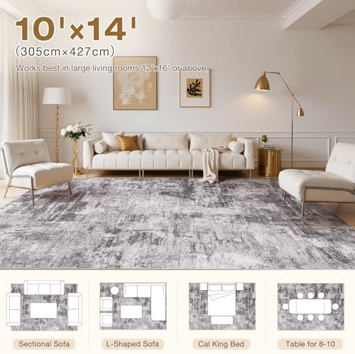 kakania Abstract 10x14 Area Rugs for Living Room: Washable Rugs Grey - Image 2
