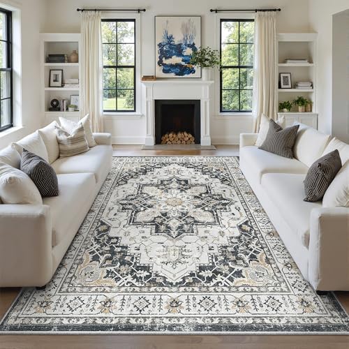 zesthome 8x10 Area Rugs for Living Room,Large Washable Rug,Black by Zesthome