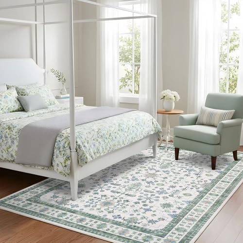 GarveeHome 5x7 Washable Rug Living Room Vintage Bedroom Sage Green Rug - Image 3