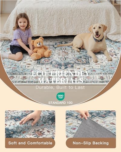 Madane Hallway Runner Rug 3x20 Washable Kitchen Runners 20ft, Blue - Image 5