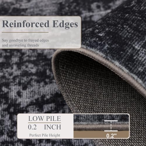 Sasttie 4x6 Washable Area Rug, Modern Abstract Carpet, Black & Grey - Image 6