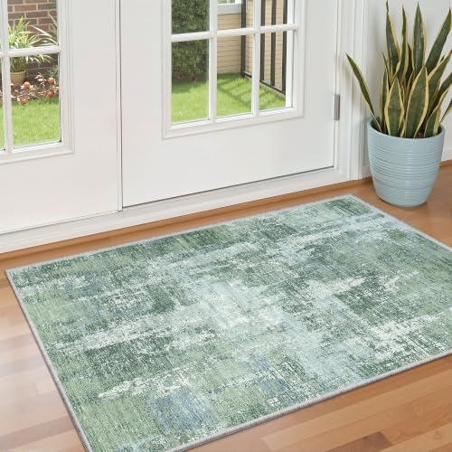 Valenrug 4x6 Area Rug, Abstract Small Washable Bedroom Rug, Sage Green by Valenrug