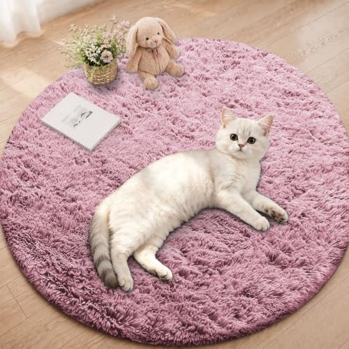 Smiry Round Area Rugs for Living Room Bedroom 3x3 ft, Fluffy Carpet by Smiry