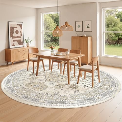 zesthome Round Rug 8ft,Circle Rug for Dining Room Table,Beige by Zesthome