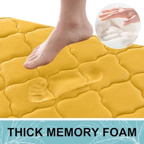 OLANLY Memory Foam Toilet Rugs U-Shaped 24x20, Soft Bath Mat, Yellow - Image 4
