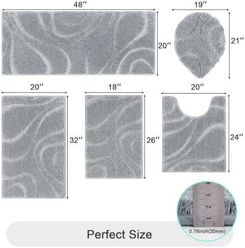 HEBE Bathroom Rugs Sets 5 Piece, Non Slip Washable Absorbent Bath Mat Set - Image 2