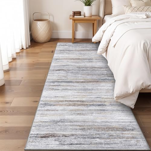 3x10 Washable Runner Rug for Family: Easy-to-Clean Runners for Hallway Entryway Bedroom - Stain and Water Resistant Rugs with Non-Slip Backing - Soft Low-Pile Carpet 10ft Beige Grey - Image 2