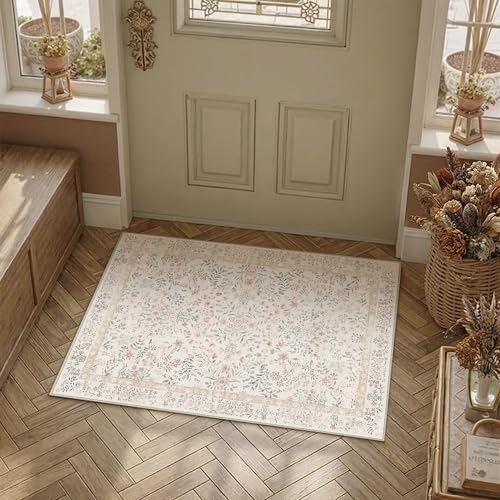PureCozy 2x3 Pink Floral Small Entryway Rug Vintage Farmhouse Style - Image 2