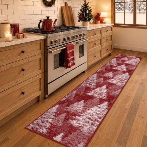 Madane Christmas Runner Rug 2x10 for Hallway, Washable Soft Kitchen Rug Red - Image 3