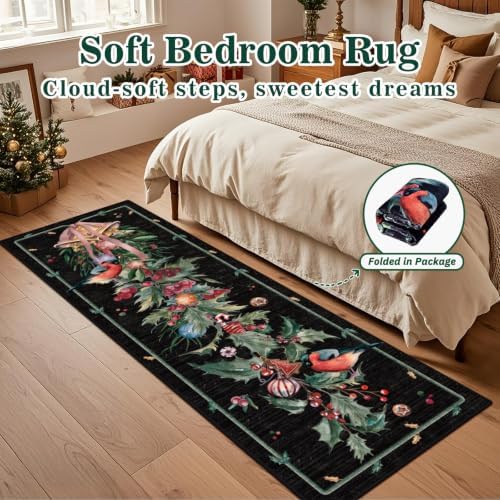 nesrt Christmas Bird Washable Runner Rugs 2x6 Non Slip for Hallway, Black - Image 4