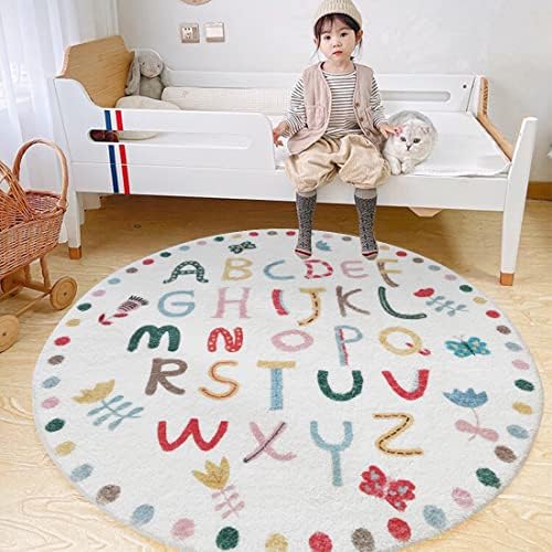 Poowe ABC Kids Rug Round Alphabet Soft Area Rugs Non Slip for Bedroom Classroom(Round 39.4") by Poowe