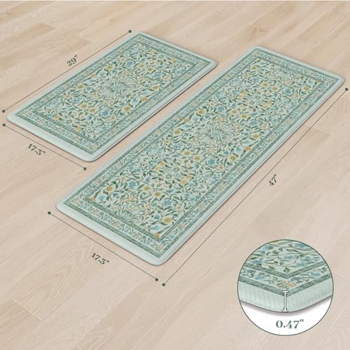 KIMODE Kitchen Mats for Floor Anti Fatigue, Blue Green Kitchen Floor Mats - Image 2