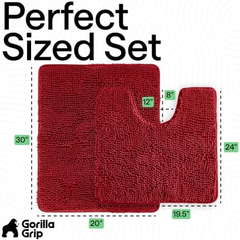 GORILLA GRIP Bathroom Area Rug Sets 2 Piece, Soft Chenille, 30x20 Red - Image 2
