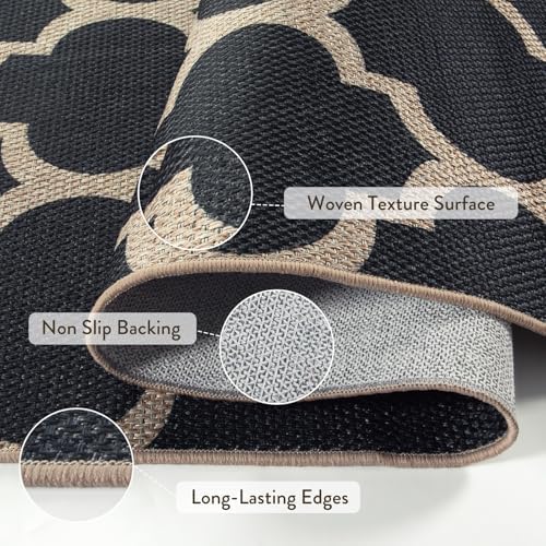 Lahome Moroccan Outdoor Rug 5x7, Easy Jute Black Washable Rugs for Patio Living Room, Geometric Trellis Woven Area Rug Non Slip for Backyard, Thin Non Shedding Farmhouse Carpet for Bedroom - Image 3
