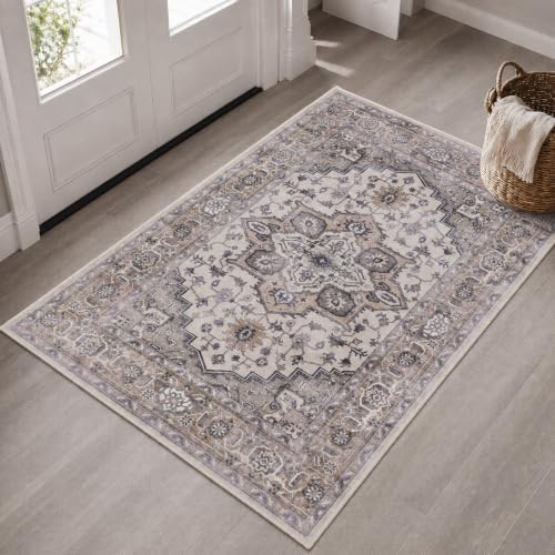 Small 2x3 Rug Boho Washable Area Rug for Entryway Door Mat, Brown by LLRULLGS