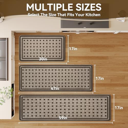 Kitchen Mats for Floor, Non Slip Kitchen Rugs, 17x47 Brown - Image 2