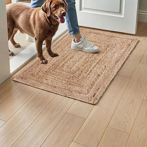 Hausattire Jute Braided Woven Kitchen Rug 2x3 Feet - Natural - Image 6