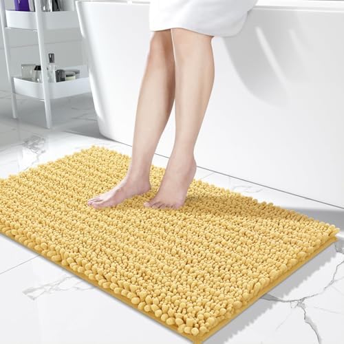 Yimobra Long Bathroom Rugs Non Slip Washable 44x24 Inch - Ultra Soft Absorbent Chenille Bath Mat, Quick Dry Shaggy Floor Carpet for Tub Shower, Yellow Home Decor Accessories by Yimobra