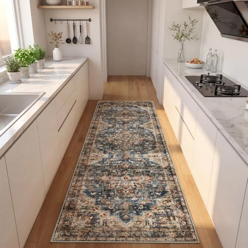 GarveeHome Washable Rug Runner 2x8 Vintage Runners for Hallways Blue&Brown - Image 2