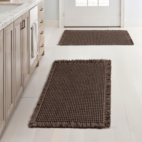 MIULEE Set of 2 Waffle Bathroom Rugs Boho Bath Mat Chocolate 17x24 Inch by MIULEE