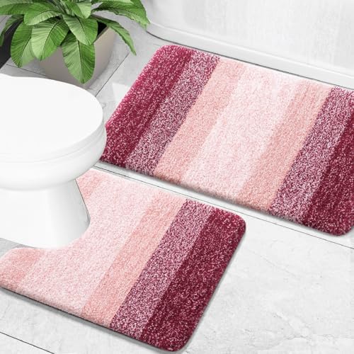 OLANLY Micorfiber Bathroom Rug Set 2 Piece, Soft Absorbent Bath Mats, Red by OLANLY