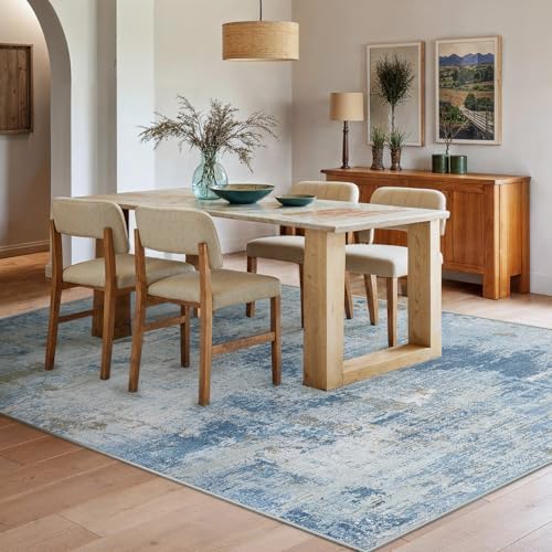 5x7 Area Rug Living Room, Modern Washable Indoor Carpet Light Blue - Image 2