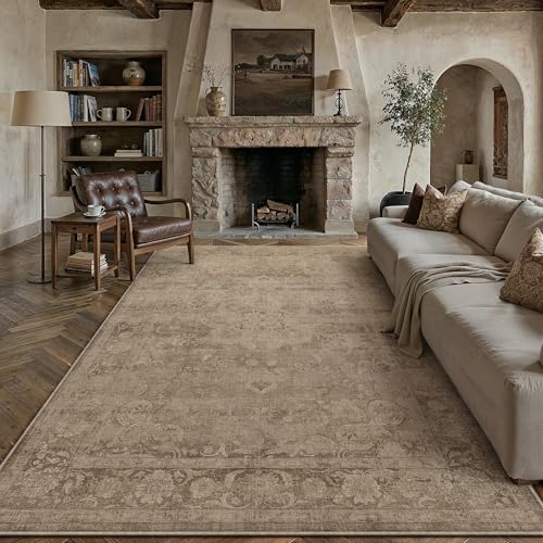 PureCozy Brown 9x12 Washable Area Rug Living Room Vintage Distressed Carpet by PureCozy
