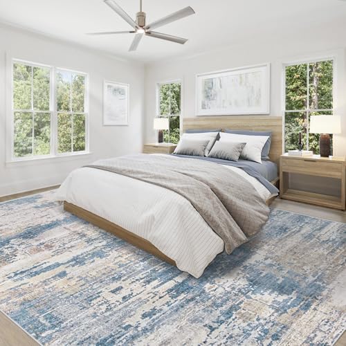 XLUEZ 9x12 Area Rug for Living Room, Washable Modern Abstract Large Area Rug Neutral Soft Non Slip Kids Rug Stain Resistant Indoor Carpet for Bedroom Dining Room Playroom Office(BlueBeige, 9'x12') - Image 4
