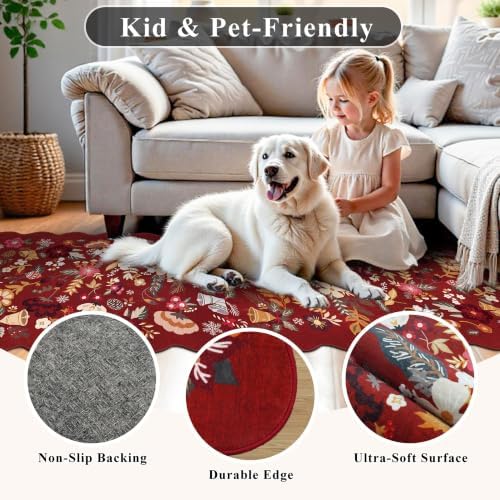 Christmas Red 2x6 Runner Rug: Washable Floral Scalloped Soft Kitchen Rugs - Image 6