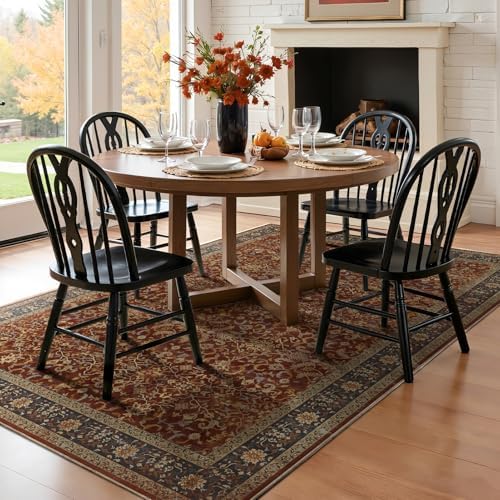 5x8 Washable Area Rugs, Low Pile Thin Print Living Room Bedroom Rug Non Slip, Vintage Maximalist Carpet Rugs for Dining Room Home Office Old Money Aesthetic, Deep Burnt Orange - Image 3