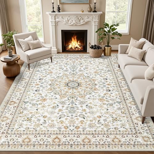 10x14 Area Rugs Living Room: Washable Vintage Rug for Bedroom Beige by EXPEDIX