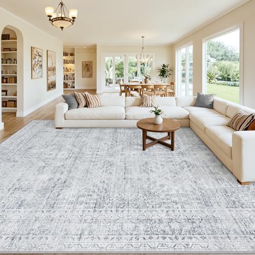 10x14 Area Rugs Living Room: Bedroom Neutral Washable Carpet Gray by Luxturiy