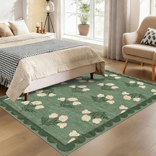 4x6 Boho Bedroom Rug - Sage Green Soft Washable Entry Rug Non Slip by Othilic