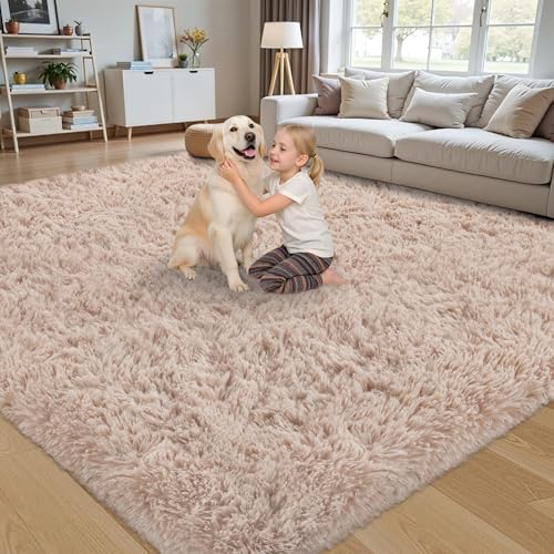 4x6 Area Rug for Living Room,Beige Fluffy Shag Non-Slip Bedroom Rugs - Image 3