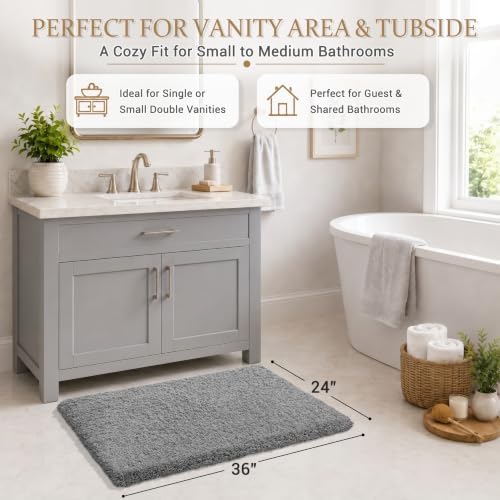 Yimobra Gray Bathroom Rugs Non Slip Washable 36x24, Plush Bath Mat - Image 2