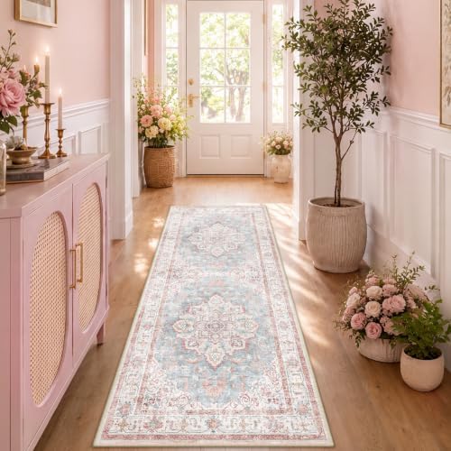 CAPALOCA Runner 2x6 Washable Nursery Girls Low Pile Area Rug Pink Blue by CAPALOCA
