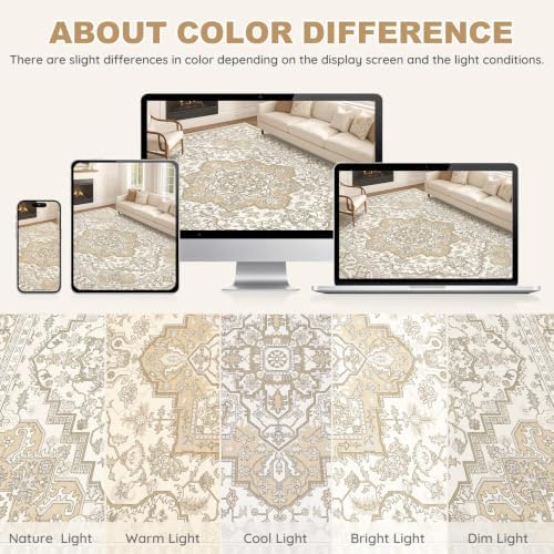 EIEIHOUSE Washable 9x12 Area Rugs for Living Room Cream/Apricot - Image 7
